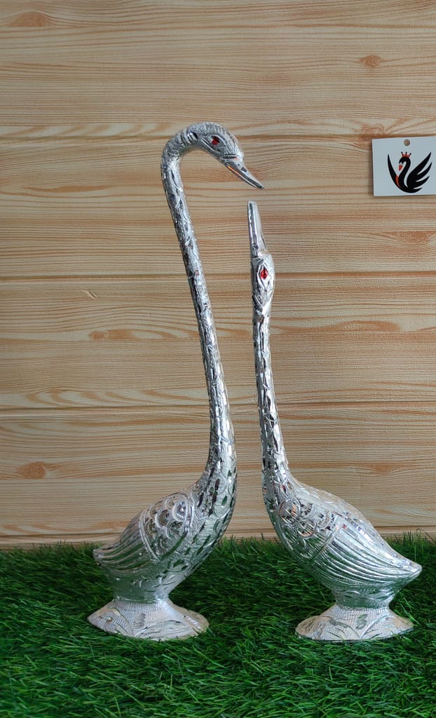 White Metal Swan Set for Home Decor view 2
