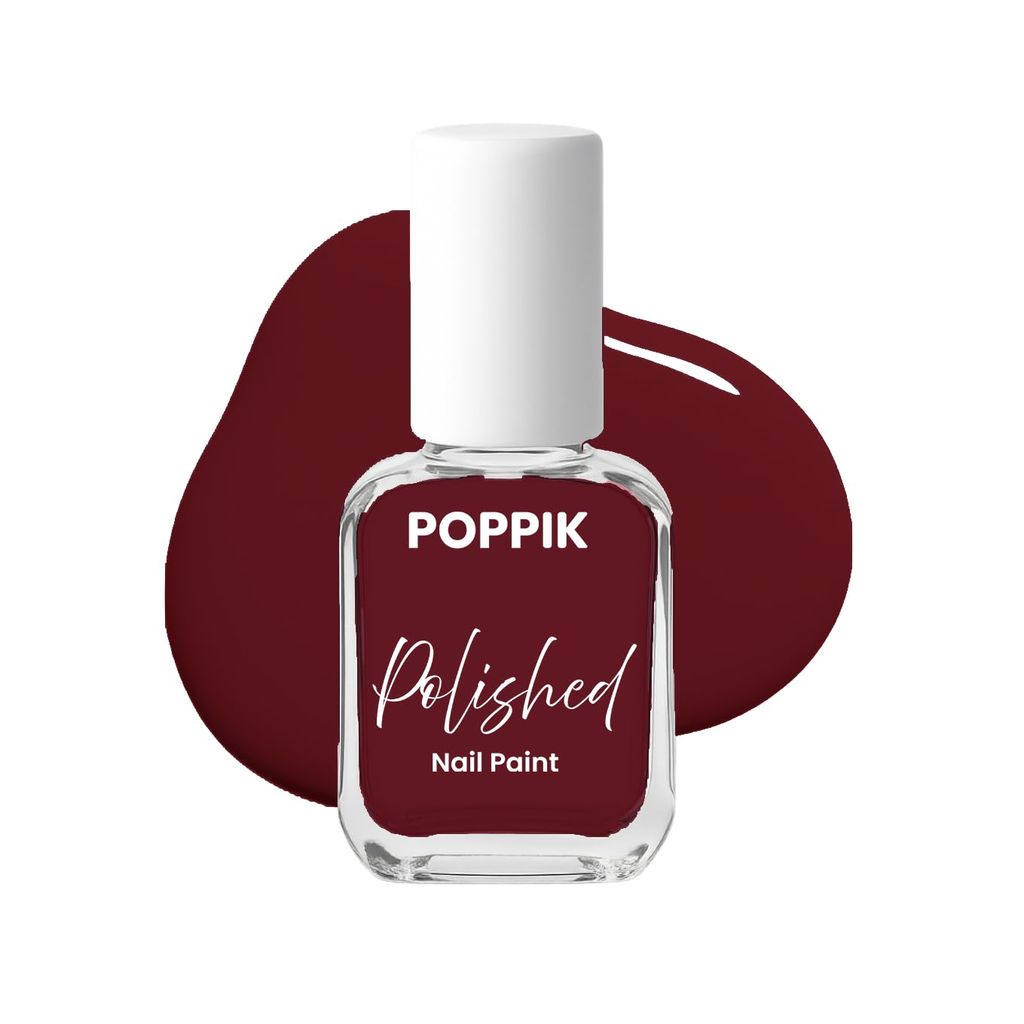 POPPIK Polished Nail Paint 8 ml, Quick-Dry, Long-Lasting & Chip-Resistant Nail Colour with Intense Pigment, Waterproof & Scratch-Proof, Satin Finish, Non-Toxic & Skin-Friendly