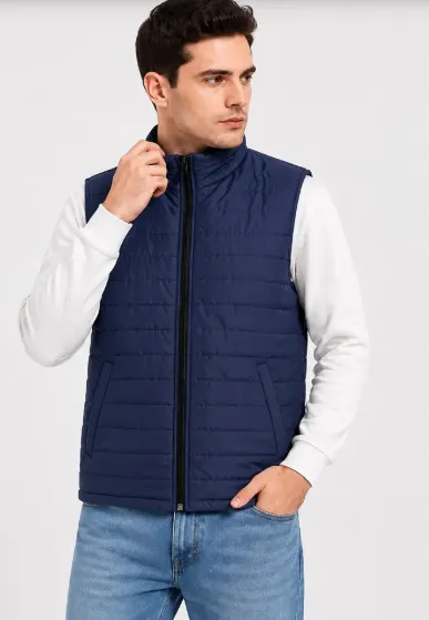 Navy Blue Unisex Half Sleeve Puffer Jacket