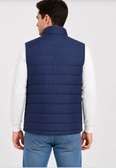 Navy Blue Unisex Half Sleeve Puffer Jacket view 2