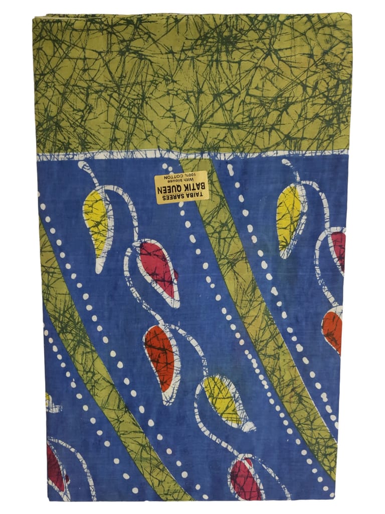 Pure cotton traditional Tie and Dye Madurai wax batik printed saree with blouse piece. view 2
