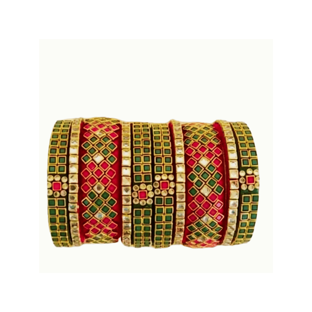 Kundan Worked Silk Thread Bangles Set