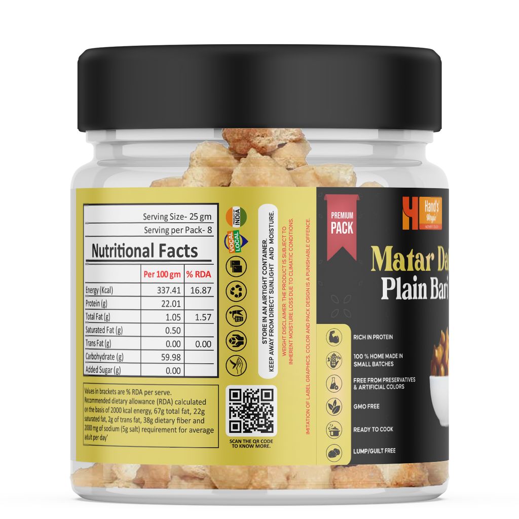 Hand’s Magic Matar Dal Plain Bari – Premium Pack | High Protein | Ready to Cook | 100% Homemade | No Preservatives | Natural & Healthy | 200g view 2
