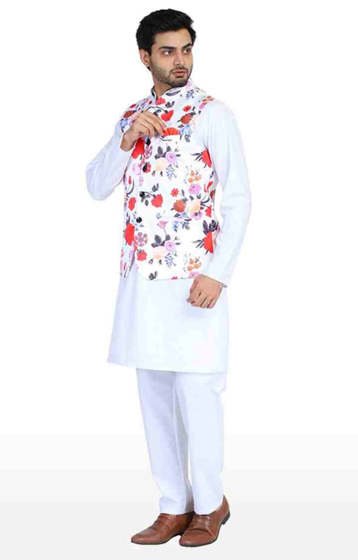 Tahvo Men White Nehru Jacket view 2
