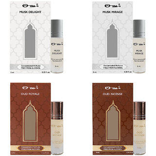 Ossa Musk Delight Mirage, Oud Royale Incense Unisex Concentrated Perfums Alcohol Free Attar Combo (Pack of 4)