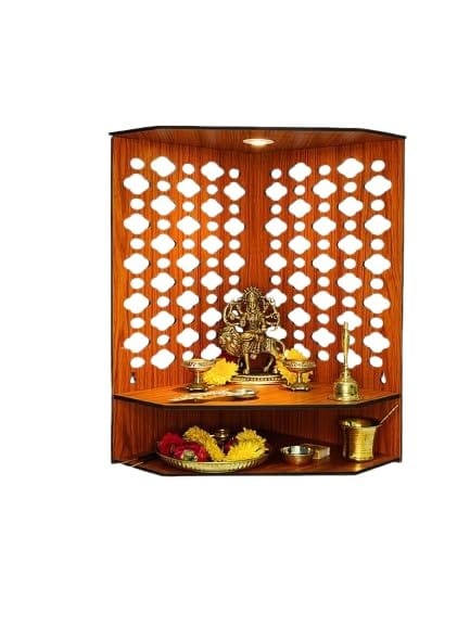 Maa Kripa Art And Craft - Wooden Pooja Mandir for Home Wall Mounted | Wooden God Temple for Home | Pooja Stand for Home | Puja Mandir for Home | Pooja Unit for Home with LED Spotlight | Corner Temple for Office view 2