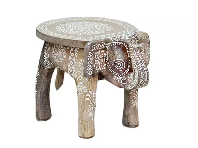 Annu Art - Hand-Crafted and Emboss Colorful Painted Wooden Elephant Shape Stool for Home/Office/Living or Bedroom Decor,Decorative Showpiece (8 Inches Height, Copper)