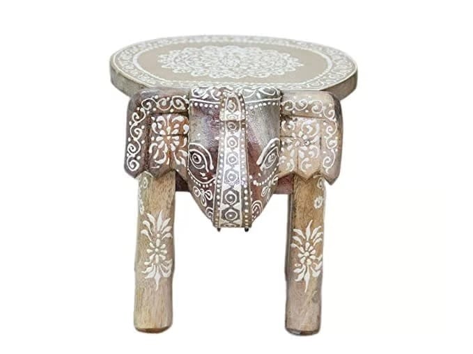Annu Art - Hand-Crafted and Emboss Colorful Painted Wooden Elephant Shape Stool for Home/Office/Living or Bedroom Decor,Decorative Showpiece (8 Inches Height, Copper) view 2