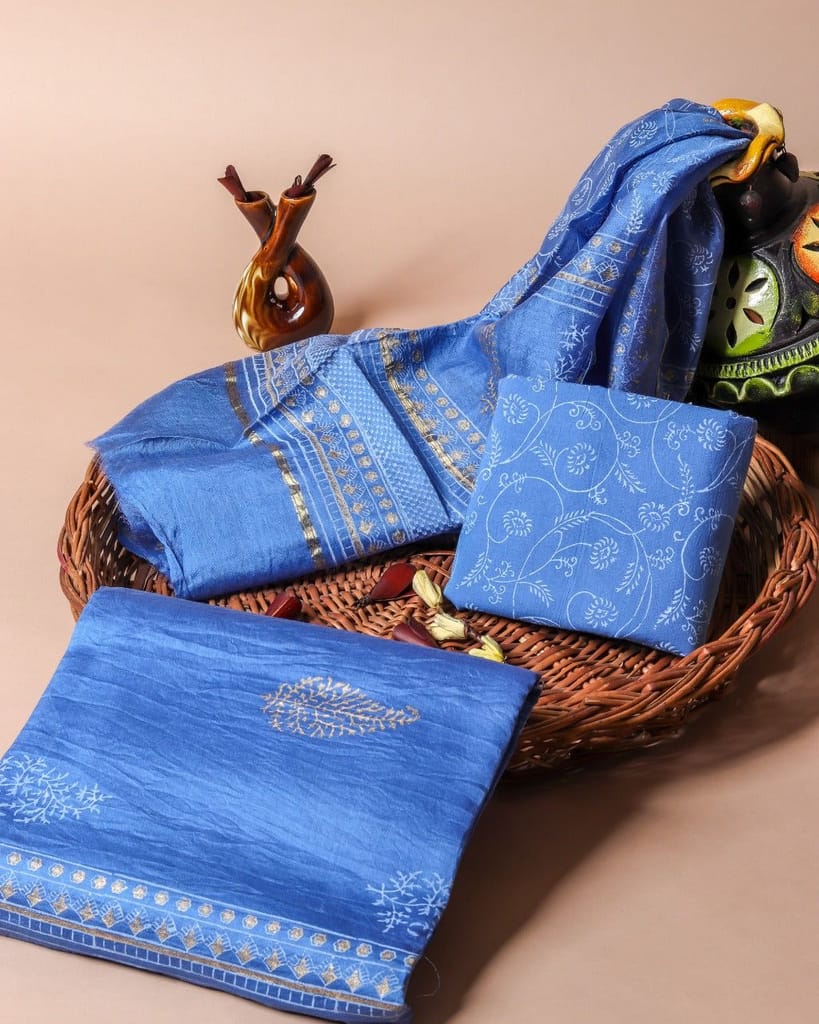 Designer Buta Print Chanderi Silk Suit set (CHA315) view 2