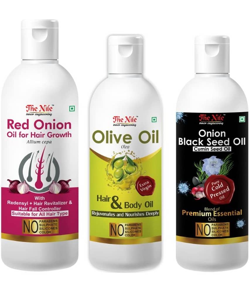 The Nile Red Onion 200 Ml + Onion Blackseed 100 ML +Olive Oil 100 Ml 400 mL Pack of 3