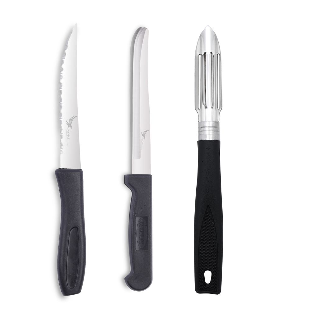 SNOKE® knife Peeler set for kitchen use , cutting and peeling vegetables and fruits , stainless steel , pack of 3 , silver color blade with strong plastic handle.