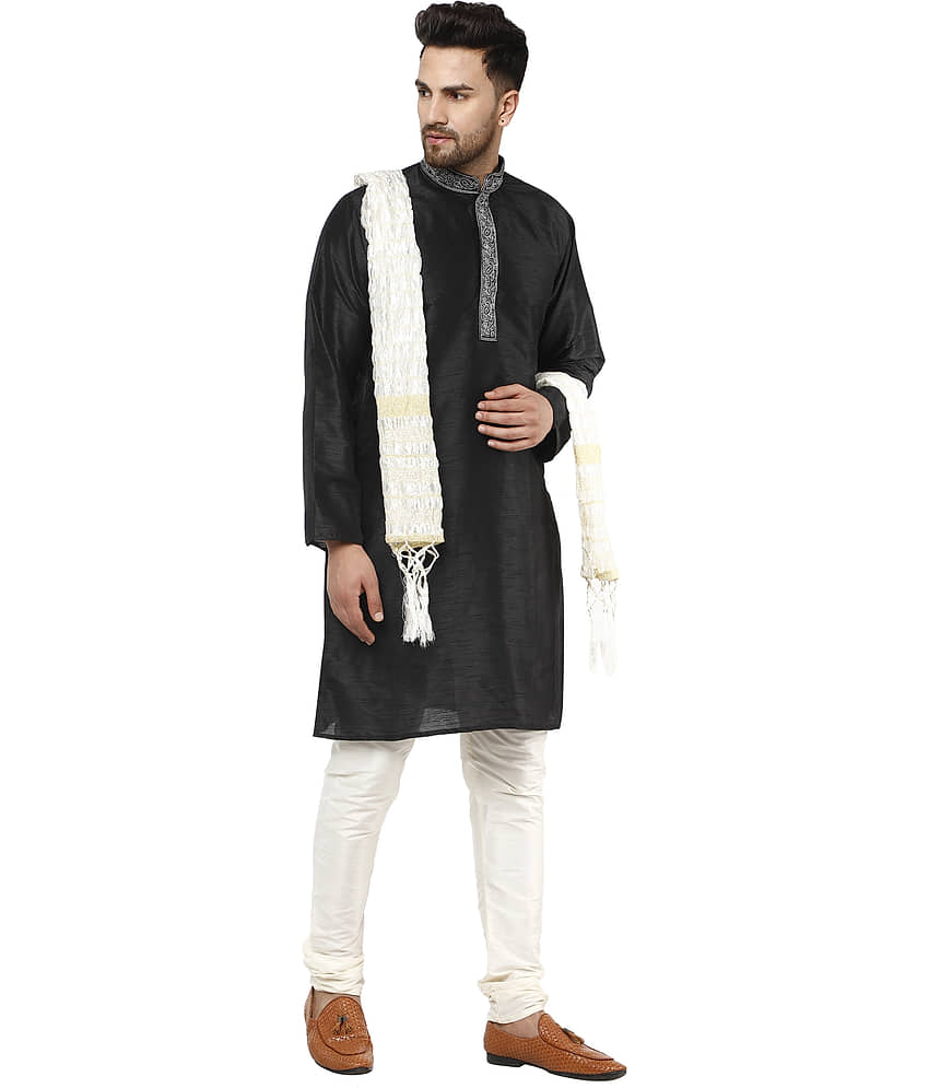 SKAVIJ Black Silk Blend Kurta Pyjama Set view 2