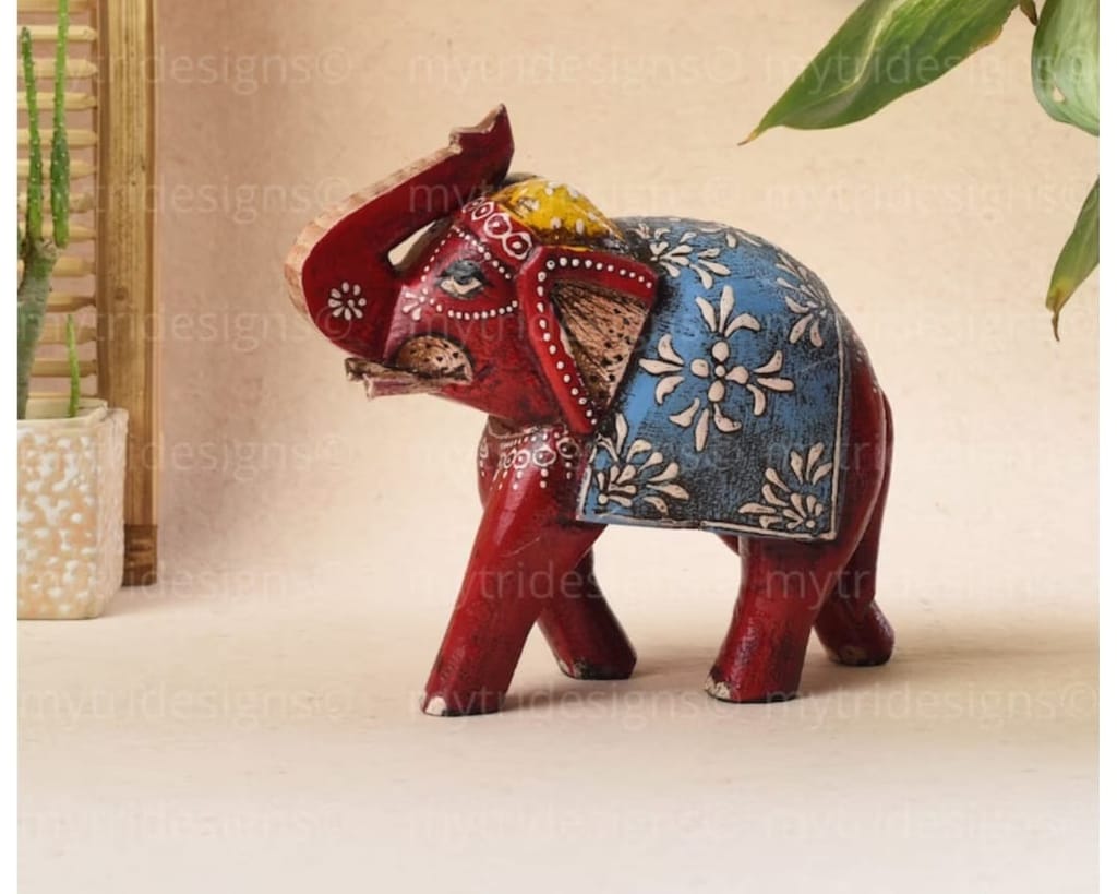 Elephant Wooden Statue Black & Grey Colour Elephant Sculpture Figurine Engraved Showpiece Hand Painted for Home Office Table Top Decor set 2 view 2