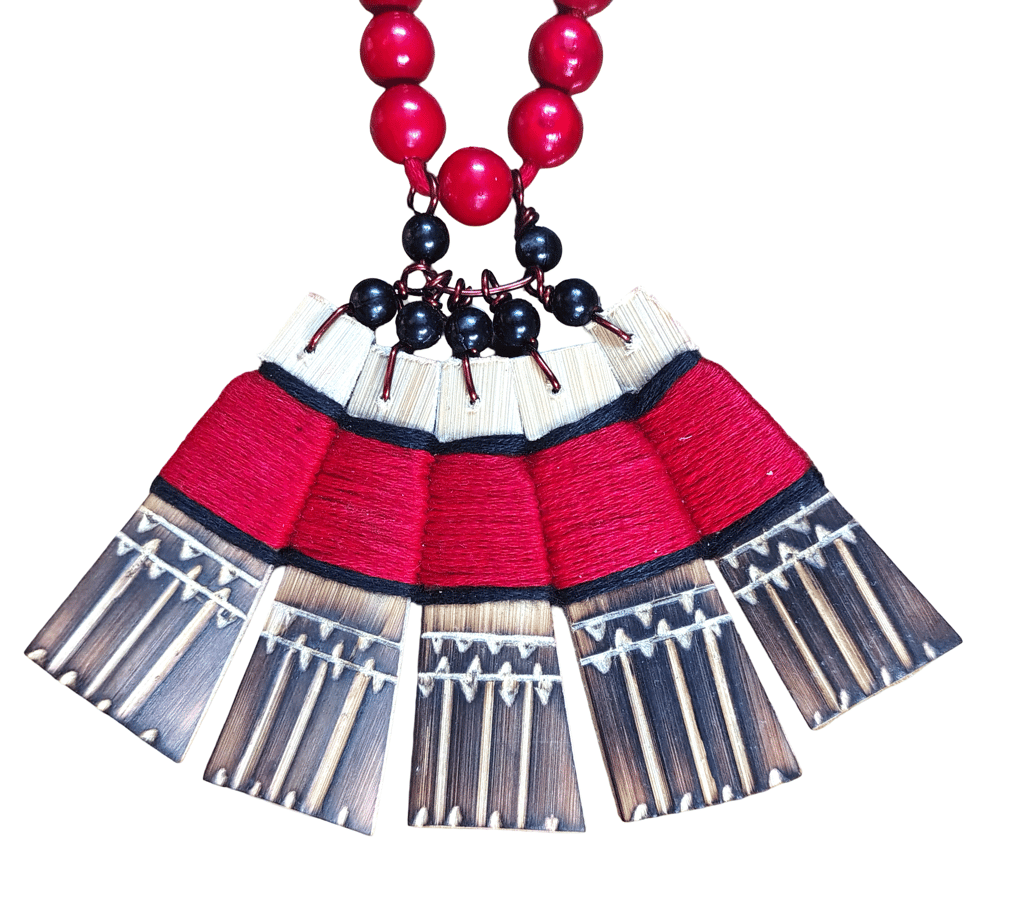 Tribal Wooden Beaded Necklace and Earring Set for Women view 2