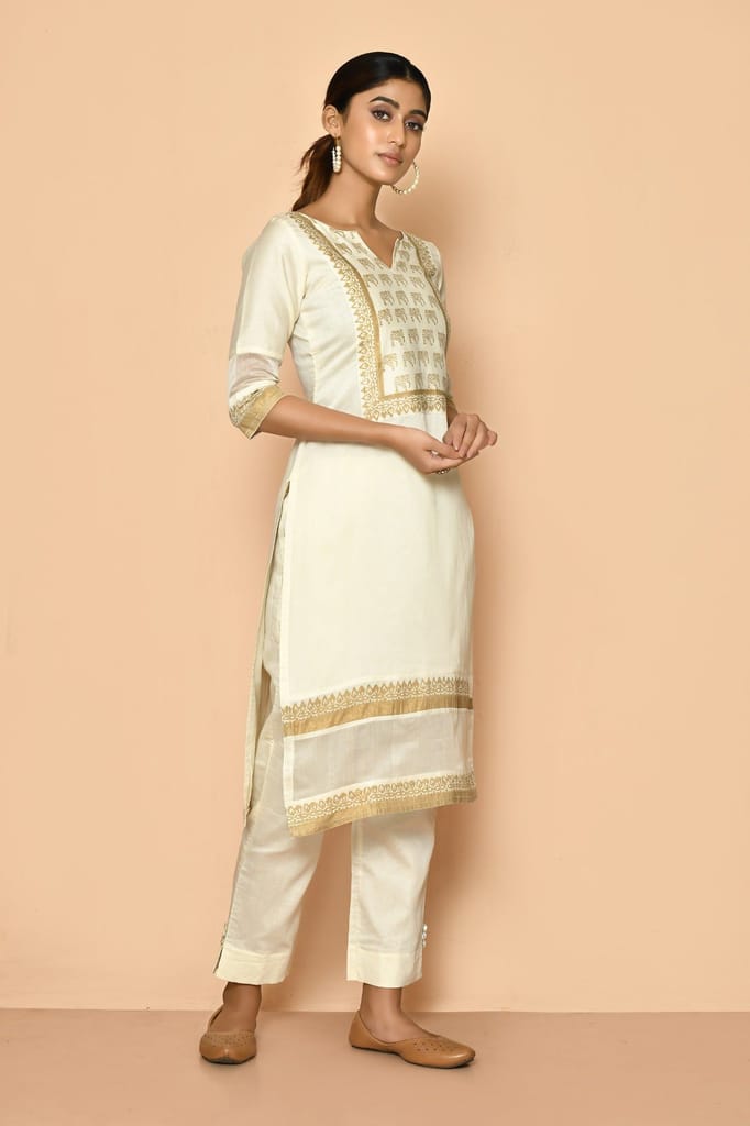Elly handloom maheshwari silk kurta set for women view 2