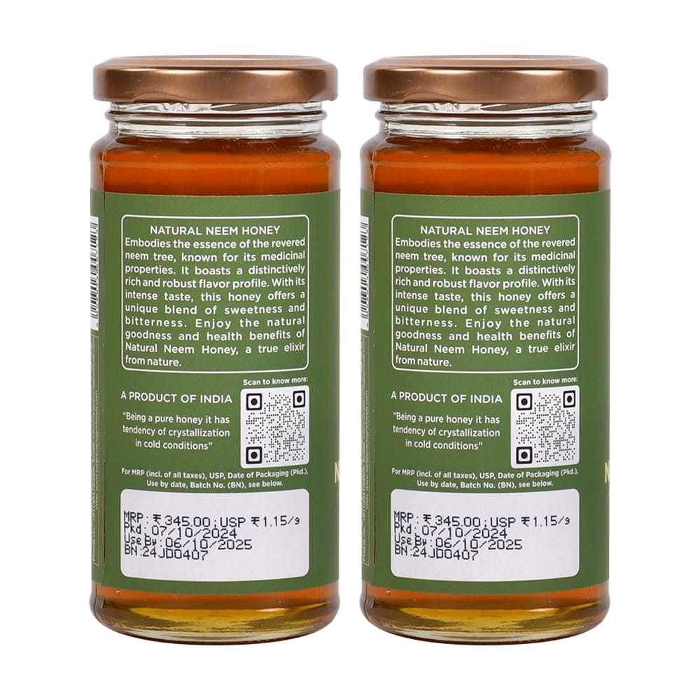 Sanjeevani Organics 100% Natural Neem Honey Combo Pack 600g (300g x 2) – Unpasteurized Honey, Glass Jar Value Pack view 2