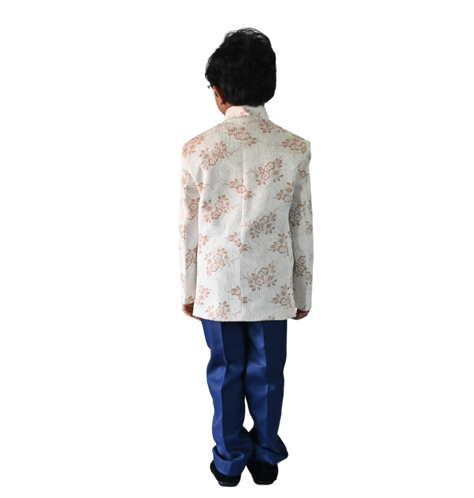 JOYHAAT Kids Boy's 2 Piece Jodhpuri Embroidered Tuxedo Coat Suit With White Color For Party/Formal/Festival/Wedding/ Set Of Jodhpuri Coat Suit and Blue Pant view 2