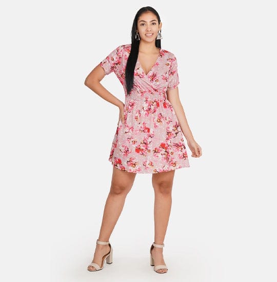 Pink Floral Print Fit & Flare Dress view 2