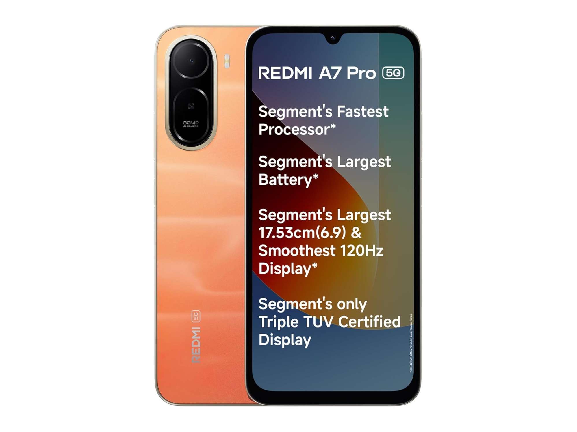 Redmi A7 Pro 5G Smartphone, 4GB RAM, 128GB Storage - Sunset Orange