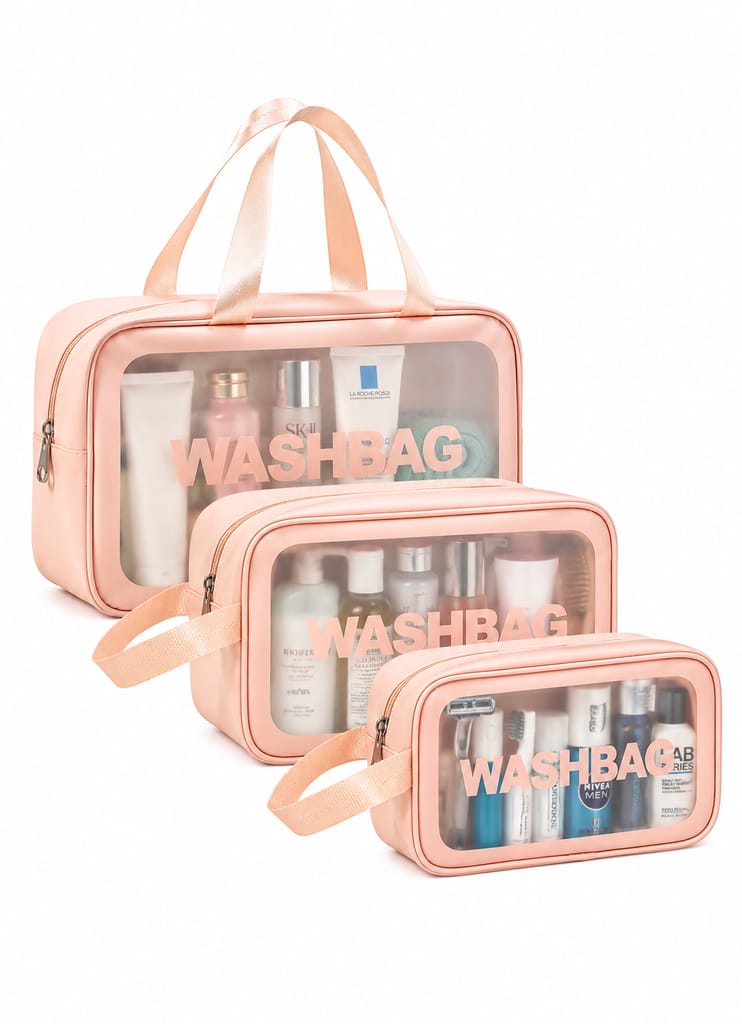 Generic Pink Translucent Travel Toiletry Washbag Organizer (Set of 3)