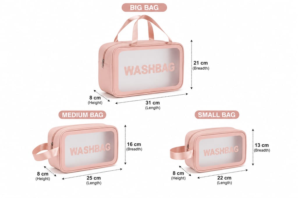 Generic Pink Translucent Travel Toiletry Washbag Organizer (Set of 3) view 2