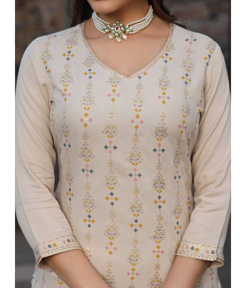 AMIRA'S INDIAN ETHNICWEAR Rayon Printed Kurti With Pants Women's Stitched Salwar Suit - Beige ( Pack of 3 ) view 2