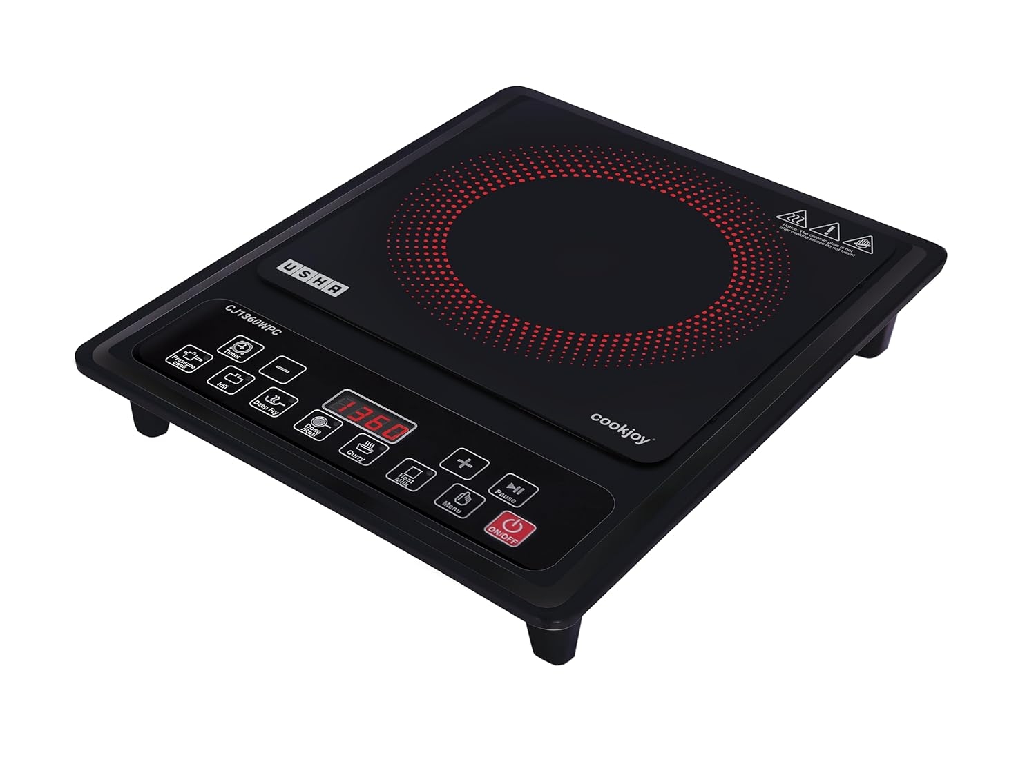 Usha Cookjoy (Cj1360Wpc) 1350 Watt Induction Cooktop, Sealed, 1 Burner - Black