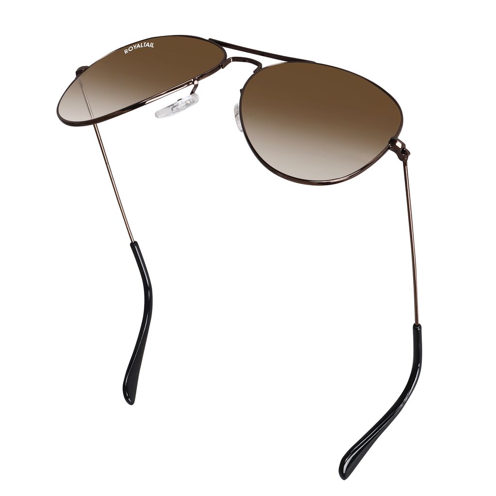 Royaltail Dark Brown Gradient Glass and Brown Frame Aviator Sunglasses For Men and Women view 2