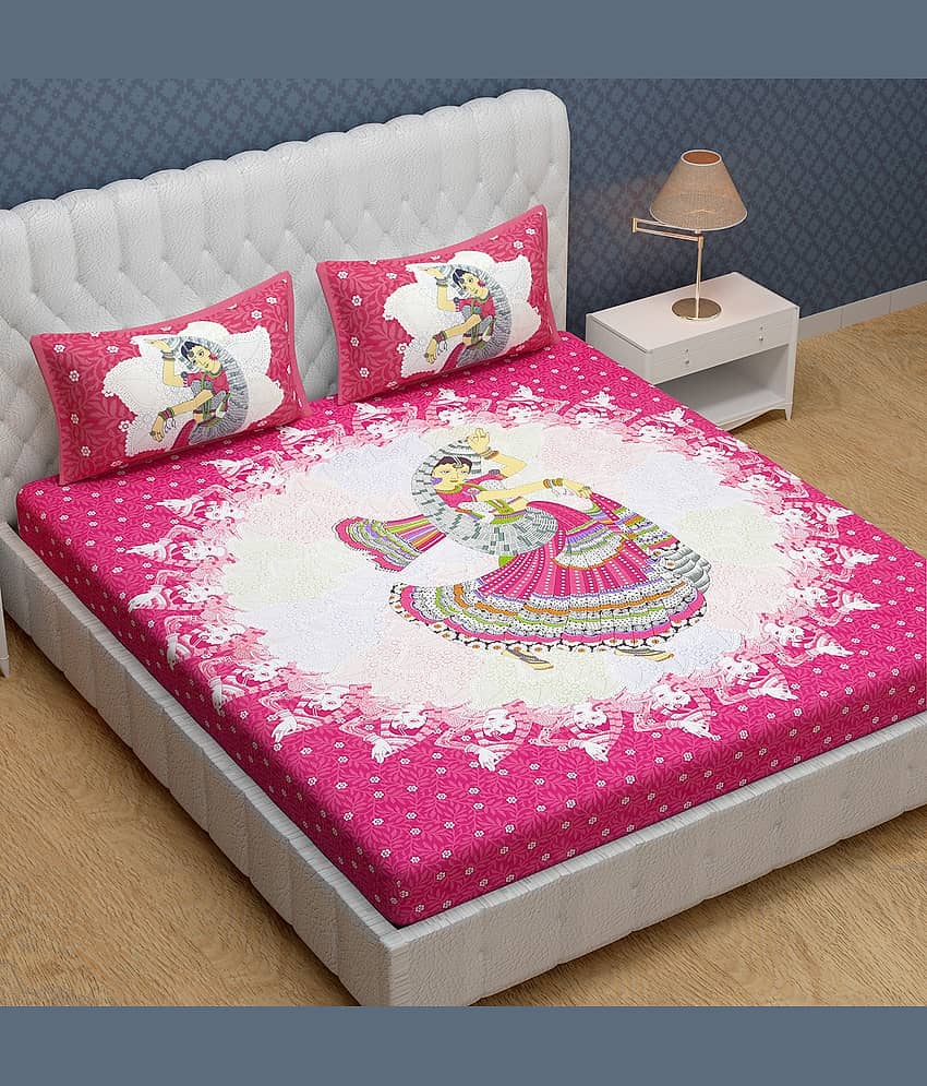 Cosito Cotton 1 Double Bedsheet with 2 Pillow Covers ( Pink )