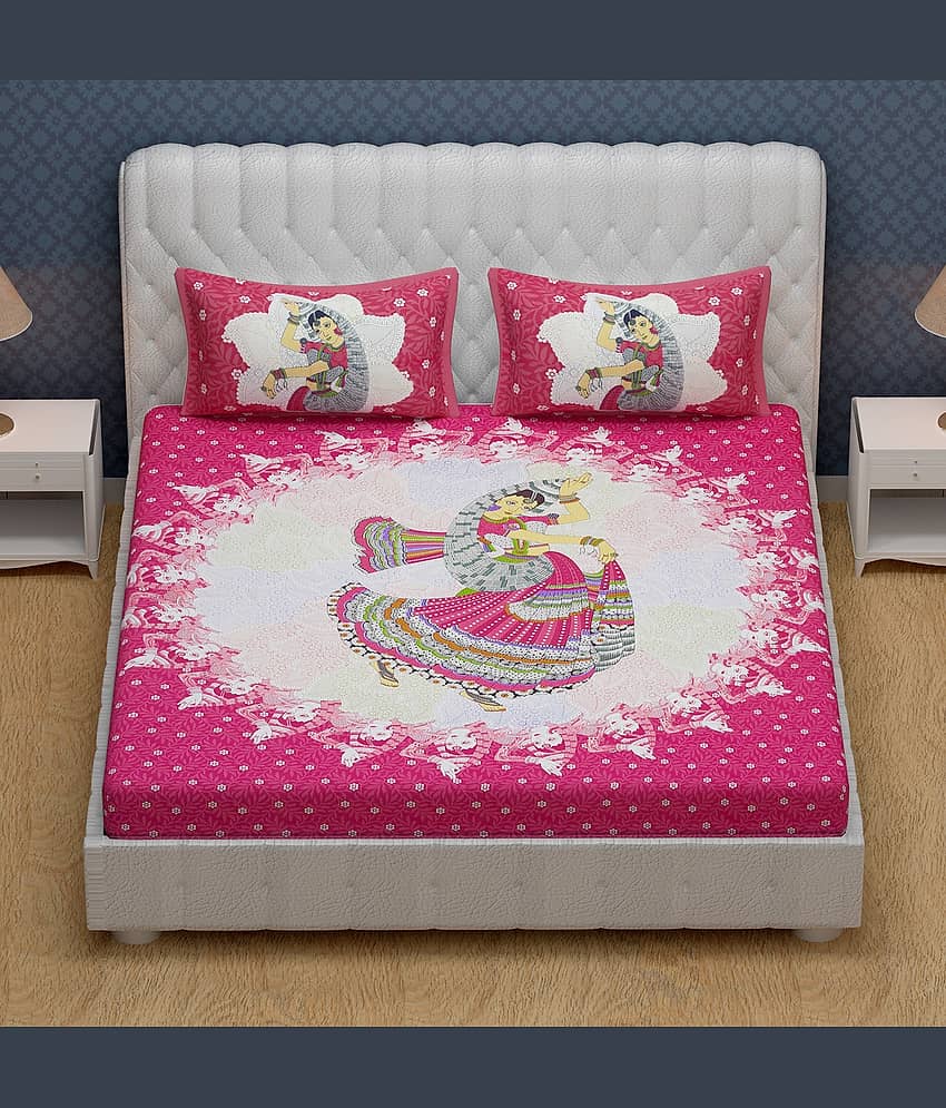 Cosito Cotton 1 Double Bedsheet with 2 Pillow Covers ( Pink ) view 2