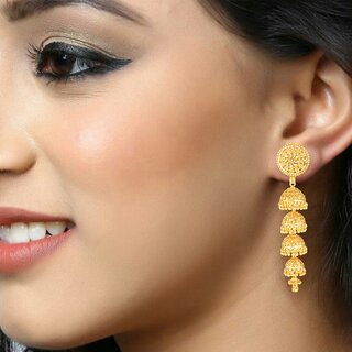 Vivastri Top Trending Alloy Gold Plated Jhumki Earrings for Women & Girls [VIVA2329ERG] view 2