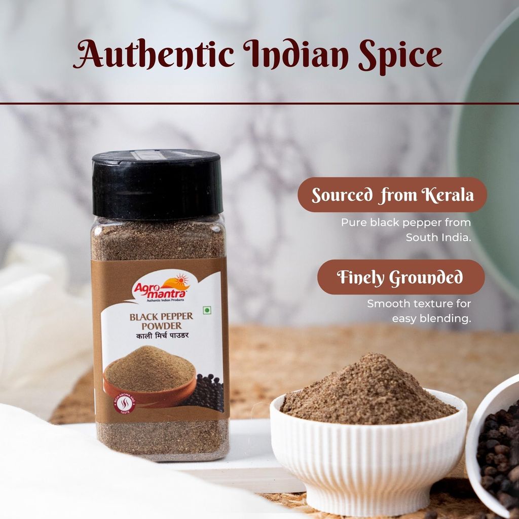 Agro Mantra Aromatic Black Pepper Powder | Sourced from Kerala | Finely Ground for Seamless Blending | Perfect for Curries, Soups, Marinades & Seasoning | Preservative-Safe view 2