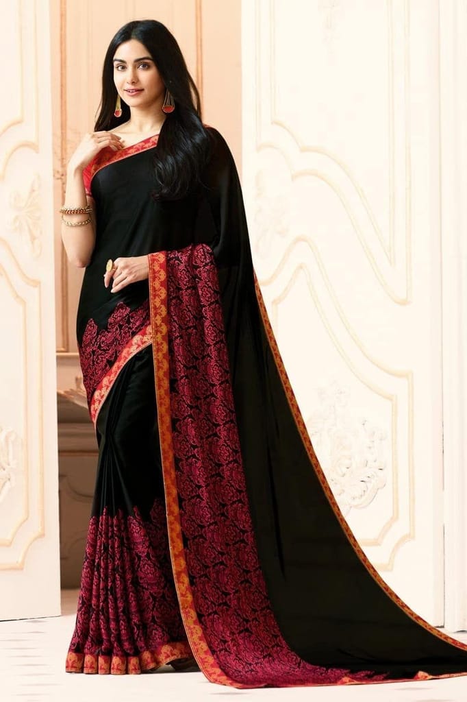 HHK Fashion Women's Printed Georgette 5.5 Meter Saree with Unstitched Blouse Piece view 2