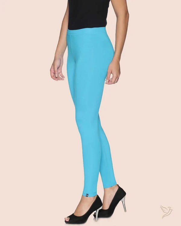 CHINTELS Churidar Ethnic Wear Legging (Light Blue, Solid) view 2