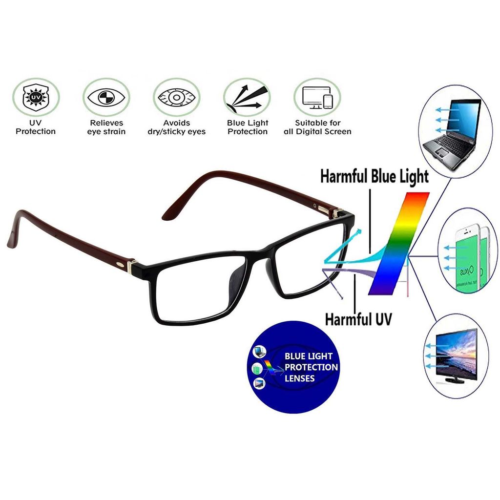 Hrinkar Anti-Glare Zero Power Computer Glasses for Eye Protection with Blue Cut for Men & Women | Brown and Black | HBCT-FRM-BK-BWN-16