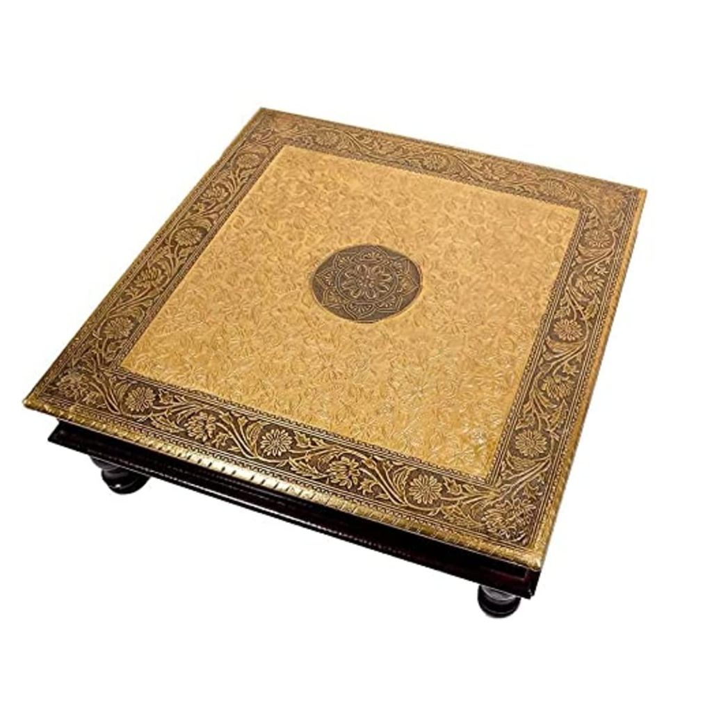 Kusum Art and Crafts Wooden hanipainted Bajot with Polish and Brass Fitted For Sitting And Puja purpose For Your Beautifull Home (18x18x6, Brown) view 2