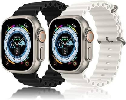 Ocean Strap Compatible with Watch Ultra Bands 49mm 45mm 44mm 42mm Sports loop Smart Watch Strap (Black, White)