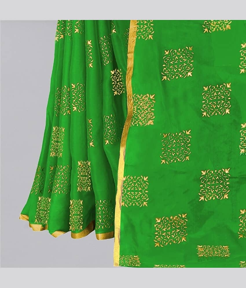 Rhey Chiffon Printed Saree With Unstitched Blouse Piece ( Mint Green ) view 2