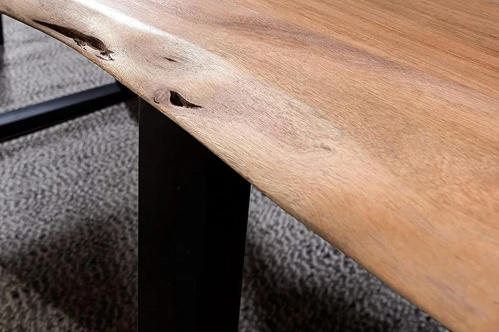 Sahajhast Solid Acacia Wood Dining Table with Real Wane Edge and Metal Legs Natural Finish (Size - 180 x 90 cm ) view 2
