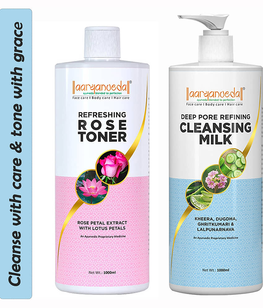 Aaryanveda Cleansing Milk & Rose Toner Combo Improve Skin Tone Remove Dead Skin Cleanser & Rose Face Toner (1 kg X 2) (2 Items in the set)