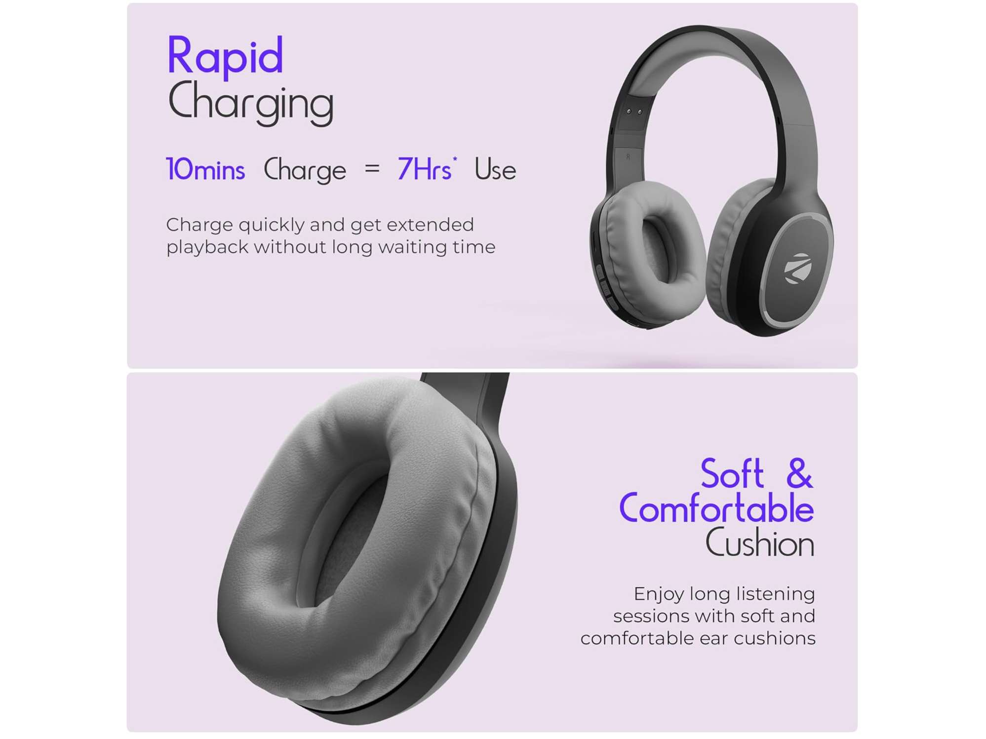 Zebronics ZEB-THUNDER Over-Ear Bluetooth Headset - Black view 2