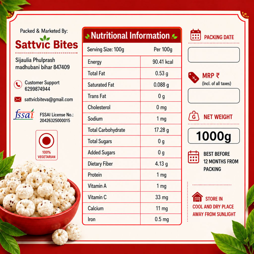 Sattvic Bites Premium 6 Sutta Phool Makhana – Healthy & Natural (1000gm) view 2