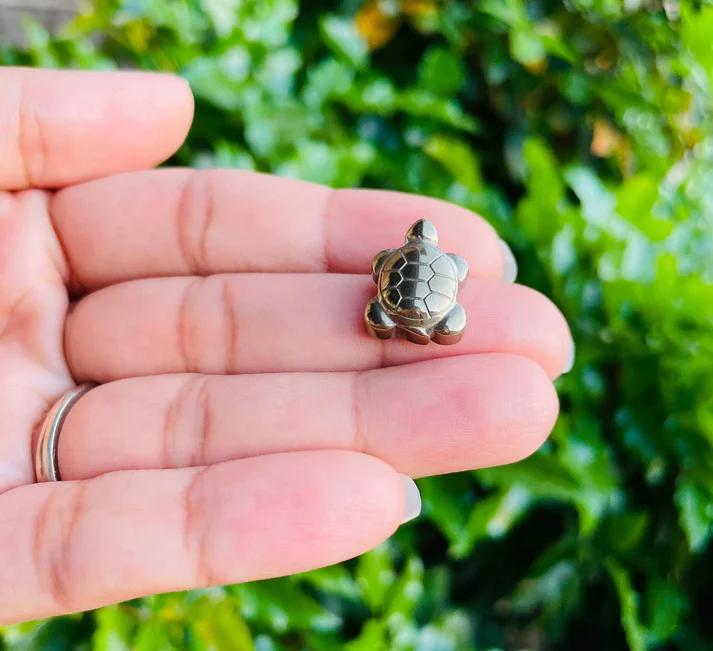 SahajHast Mini Pyrite Turtle Good Luck Crystal Carving | Pocket Totem for Wealth & Protection view 2