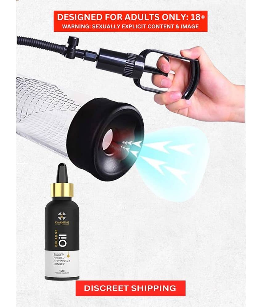 Male Enlargement Pump with Natural Growth Penis Enlargement Oil By Kaamraj Aysuh Ayurveda with Free Calmras Lube by Naughty Nights