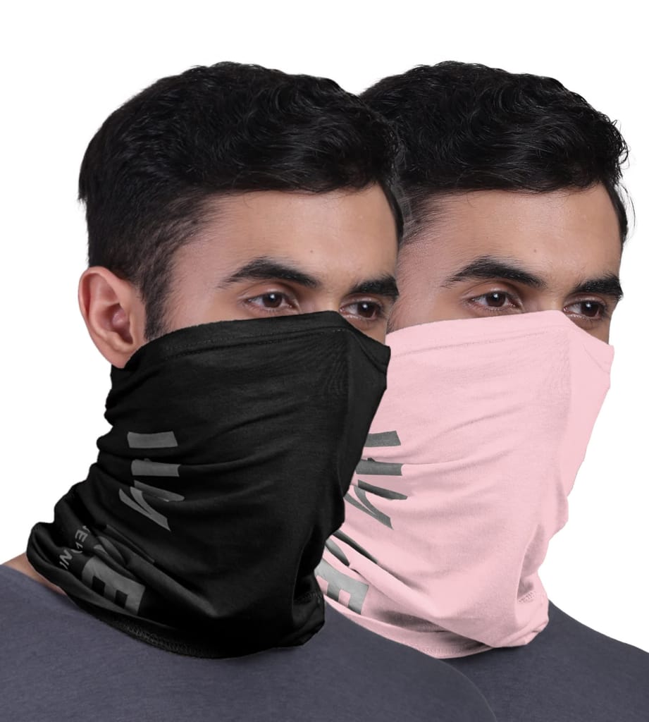 FREECULTR Unisex Bamboo Bandana, Anti Microbial Super Soft & Comfort Fit, Breathable Multipurpose Headband, Face Mask for Dust Protection and Sun - Printed Pack of 2-Black,Pastle Peach