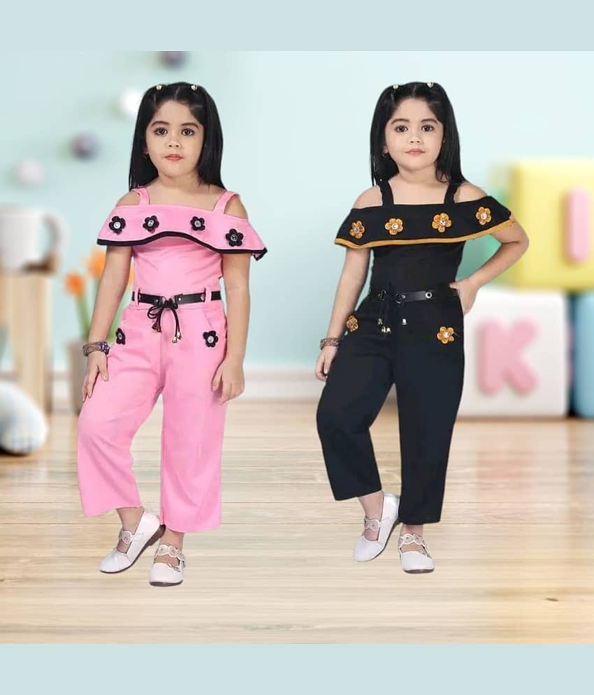 Mullick the designer Pack of 2 Girls Crepe T-shirt & Pants ( Pink,Black )