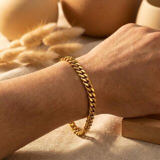 KIMTI 18k Gold Plated Men Bracelet (Gold, Curb Chain) view 2