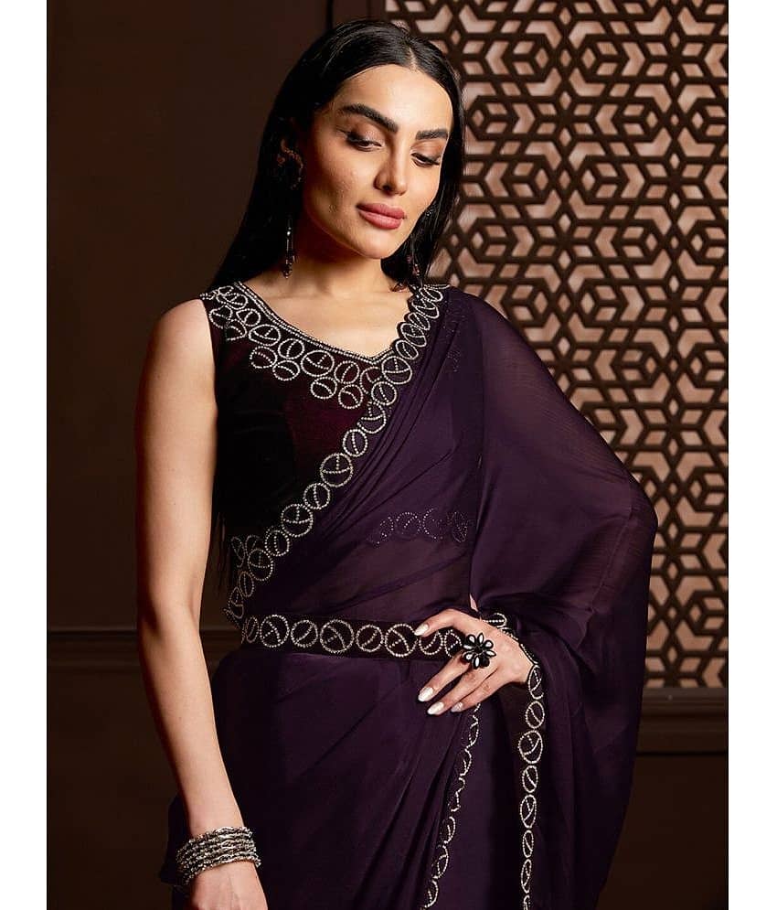 BLEESBURY Satin Embellished Saree With Unstitched Blouse Piece ( Black ) view 2