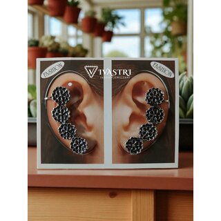Vivastri Flower Oxidised Silver Alloy Earcuff,Cuff Earrings for Women & Girls [VIVA2787ERG] (Pack of- 1 Pair Earring)