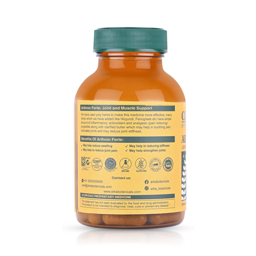 Arka Botanicals Arthron Forte - 60 Veg Capsules | Joint & Muscle Support | Ayurvedic Formulation with Nirgundee & Methi | Flexibility, Mobility & Strength | Natural Herbal Supplement view 2